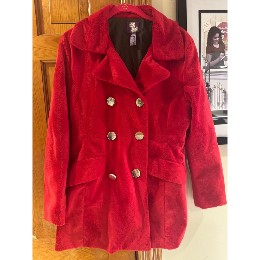 Free People Red Plush‎ Velvet Statement Coat Oversized Collar Holiday Glam Boho